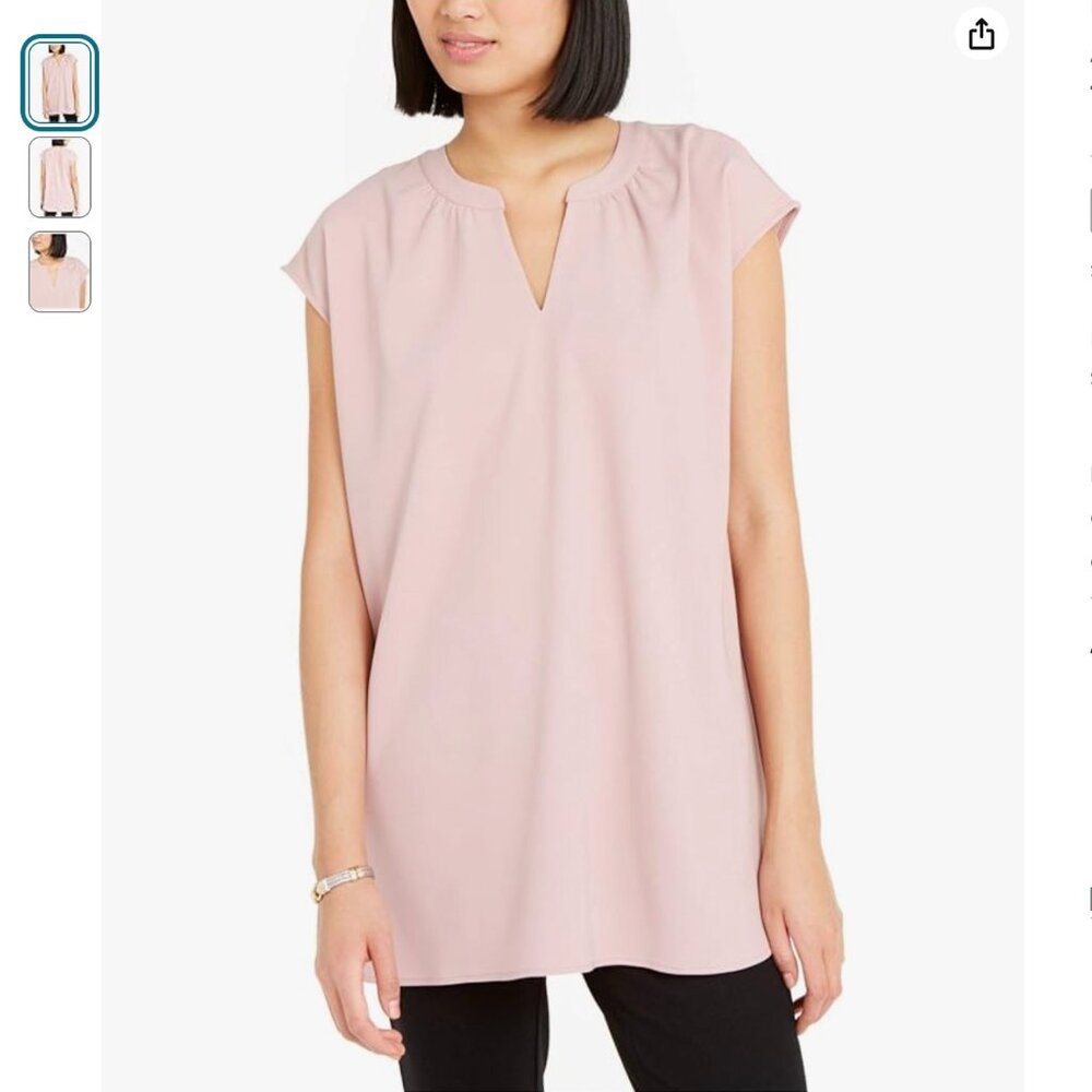 🔥 Alfani | Womens V Neck Drop Shoulder Tunic Top Pink Medium